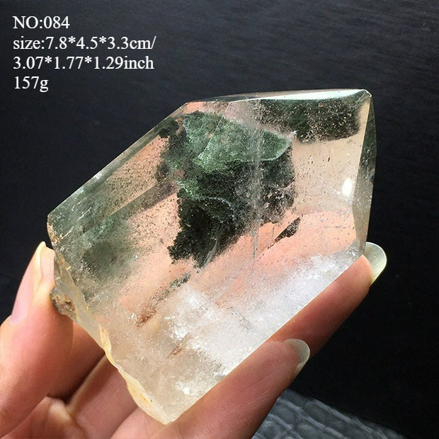 Natural green ghost crystal, colored ghost, hexagonal raw stone column, dark green multi-headed raw stone ore mark, home feng shui ornaments