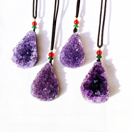 Natural amethyst cluster drop pendant, hand-woven with the shape, amethyst cluster necklace pendant