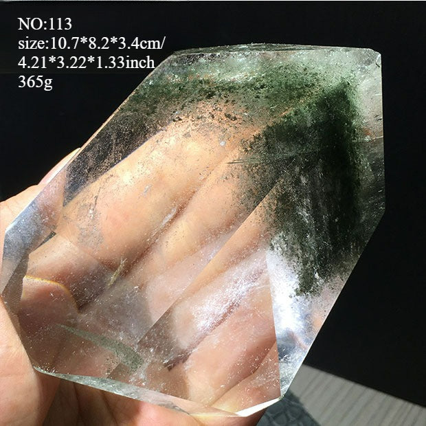 Natural green ghost crystal, colored ghost, hexagonal raw stone column, dark green multi-headed raw stone ore mark, home feng shui ornaments