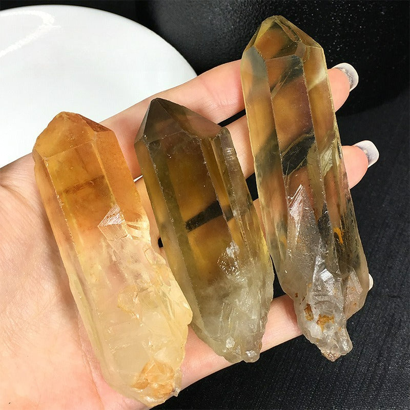 Natural yellow citrine pillar, staff backbone mineral specimen, yellow citrine monocrystal, yellow citrine raw stone aroma stone