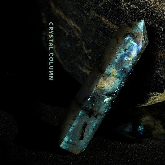 Natural crystal moonstone, labradorite moonstone single pointed column, hexagonal prism ornaments, crystal raw stone column