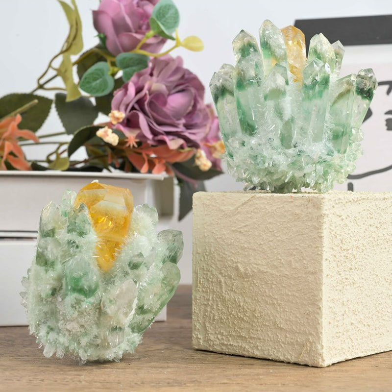 Two-color green ghost artificial crystal cluster, crystal raw stone home table ornaments